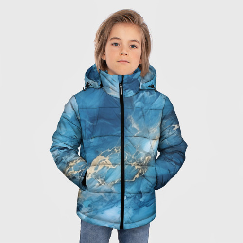 Зимняя куртка для мальчиков 3D с принтом Синий мрамор, фото на моделе #1