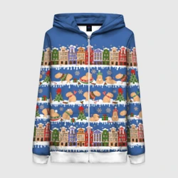 Женская толстовка 3D на молнии Капибара зимой