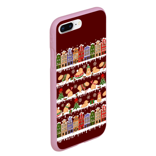 Чехол для iPhone 7Plus/8 Plus матовый Капибара с семьей зимой, цвет розовый - фото 3