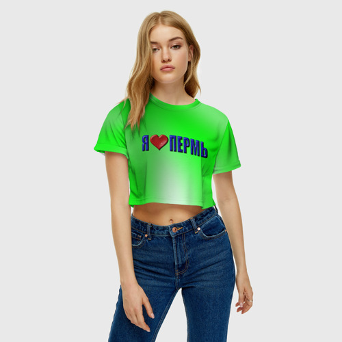 Женская футболка Crop-top 3D Я люблю Пермь, цвет 3D печать - фото 3