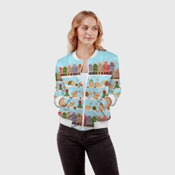 Женский бомбер 3D Капибара с семьей на прогулке - фото 2