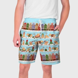 Мужские шорты 3D Капибара с семьей на прогулке