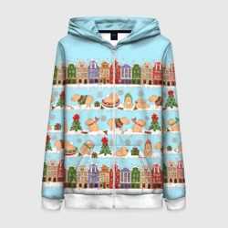 Женская толстовка 3D на молнии Капибара с семьей на прогулке