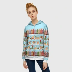 Женская толстовка 3D на молнии Капибара с семьей на прогулке - фото 2