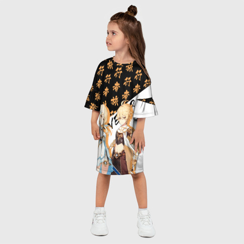 Детское платье 3D с принтом Итэр и Люмин - Геншин Импакт, фото на моделе #1