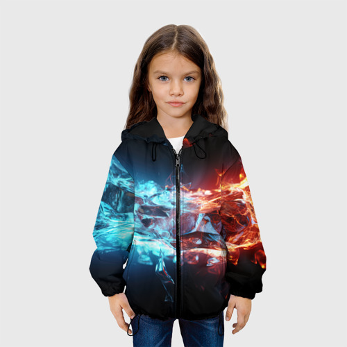 Детская куртка 3D с принтом Лед и пламя абстракция, вид сбоку #3