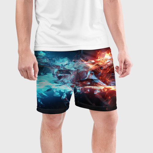 Мужские шорты спортивные с принтом Лед и пламя абстракция, фото на моделе #1