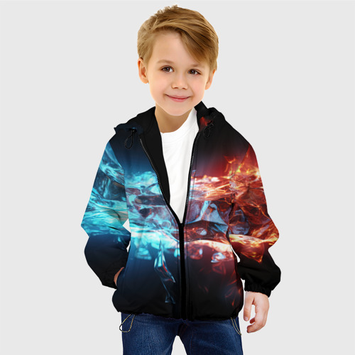 Детская куртка 3D с принтом Лед и пламя абстракция, фото на моделе #1