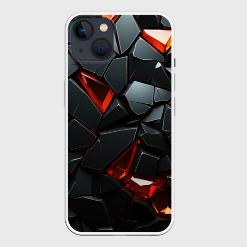 Чехол для iPhone 14 Plus с принтом Черные камни с красными кристаллами, вид спереди №1