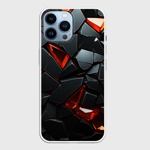 Чехол для iPhone 14 Pro Max с принтом Черные камни с красными кристаллами, вид спереди №1