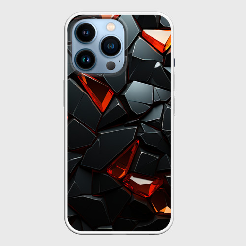 Чехол для iPhone 14 Pro с принтом Черные камни с красными кристаллами, вид спереди №1