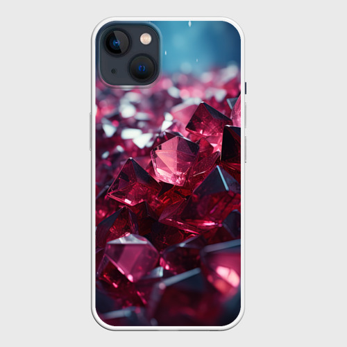 Чехол для iPhone 14 Plus с принтом Фиолетовые и  розовые алмазы, вид спереди №1