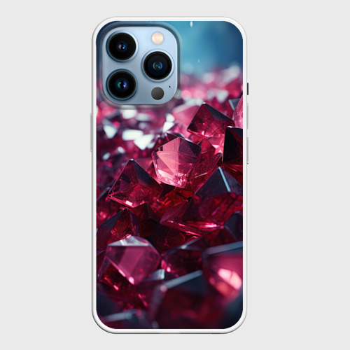 Чехол для iPhone 14 Pro с принтом Фиолетовые и  розовые алмазы, вид спереди №1