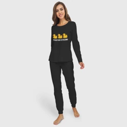 Женская пижама с лонгсливом хлопок Работаю сутками - желтые резиновые утята - фото 2