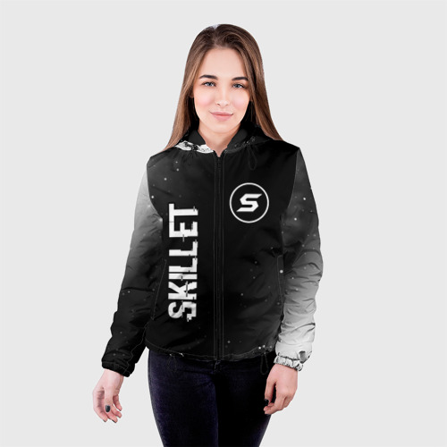 Женская куртка 3D Skillet glitch на темном фоне вертикально, цвет черный - фото 3