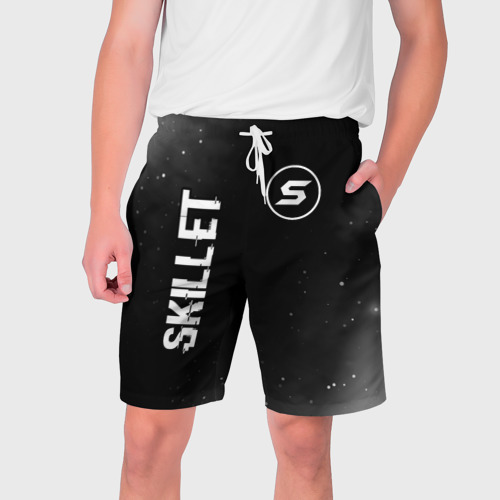 Мужские шорты 3D Skillet glitch на темном фоне вертикально, цвет 3D печать