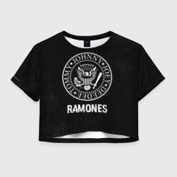 Женская футболка Crop-top 3D Ramones glitch на темном фоне