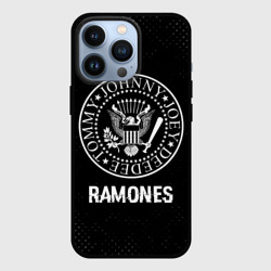 Чехол для iPhone 13 Pro Ramones glitch на темном фоне