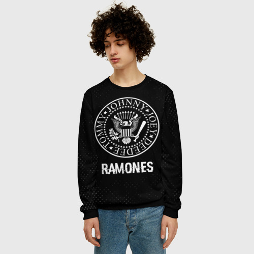 Мужской свитшот 3D Ramones glitch на темном фоне, цвет черный - фото 3