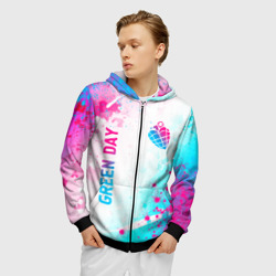 Мужская толстовка 3D на молнии Green Day neon gradient style вертикально - фото 2