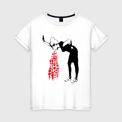 Женская футболка из хлопка с принтом Девушку тошнит сердцами граффити Бэнкси, вид спереди №1