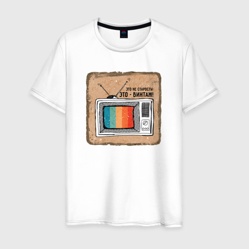 Мужская футболка из хлопка с принтом Старый телевизор, вид спереди №1