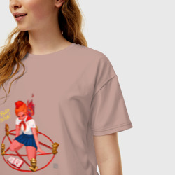 Женская футболка хлопок Oversize Вступление в пионеры через пентаграмму - фото 2