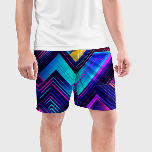 Мужские шорты спортивные с принтом Геометрическая неоновая абстракция, фото на моделе #1