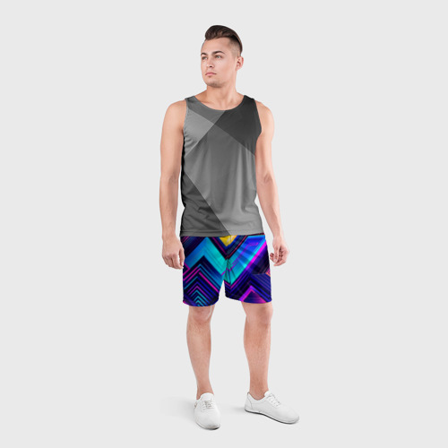 Мужские шорты спортивные с принтом Геометрическая неоновая абстракция, вид сбоку #3