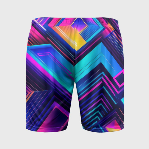 Мужские шорты спортивные с принтом Геометрическая неоновая абстракция, вид сзади #1