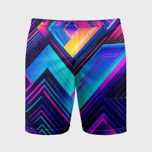 Мужские шорты спортивные с принтом Геометрическая неоновая абстракция, вид спереди #2