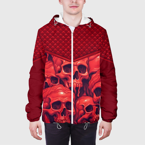 Мужская куртка 3D с принтом Расплавленные красные черепа, вид сбоку #3