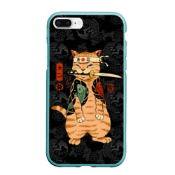 Чехол для iPhone 7Plus/8 Plus матовый Кот самурай якудза с карпами