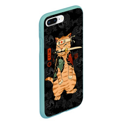 Чехол для iPhone 7Plus/8 Plus матовый Кот самурай якудза с карпами - фото 2