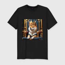 Мужская футболка хлопок Slim Мультяшный король Сиба ину на троне