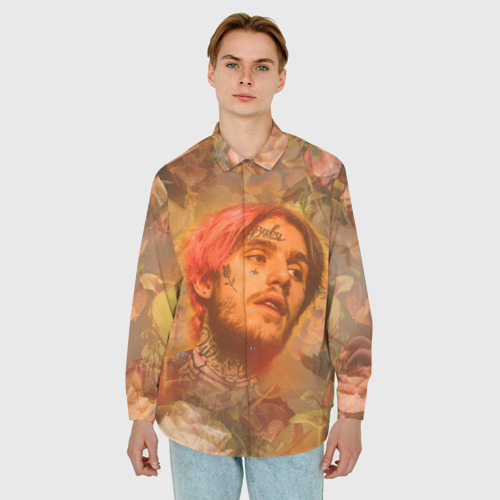 Мужская рубашка oversize 3D с принтом Lil Peep розы, фото на моделе #1