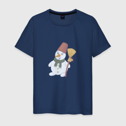 Мужская футболка хлопок Снеговик с метлой