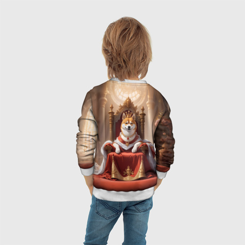 Детский свитшот 3D Сиба ину в короне в тронном зале, цвет 3D печать - фото 6