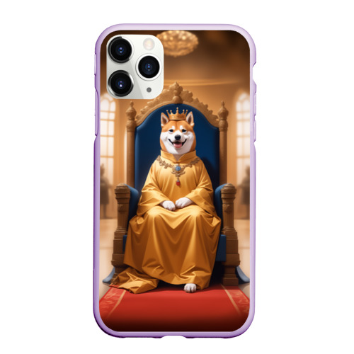 Чехол для iPhone 11 Pro матовый с принтом Король Сиба ину сидит на троне, вид спереди #2