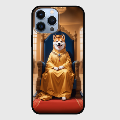 Чехол для iPhone 13 Pro Max с принтом Король Сиба ину сидит на троне, вид спереди #2