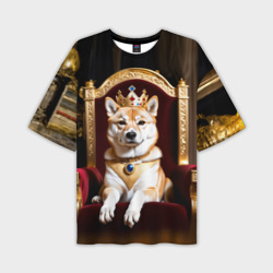 Мужская футболка oversize 3D Король Сиба ину лежит на троне