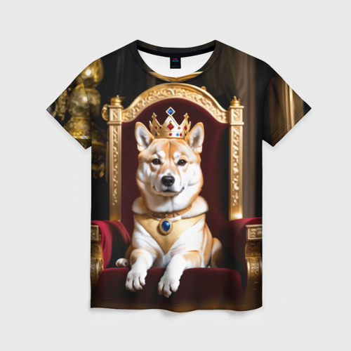 Женская футболка 3D Король Сиба ину лежит на троне, цвет 3D печать