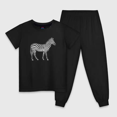Детская пижама хлопок Гравюра зебра в профиль, цвет черный
