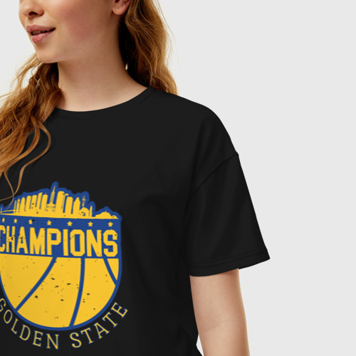 Женская футболка хлопок Oversize с принтом Champions Golden State, фото на моделе #1