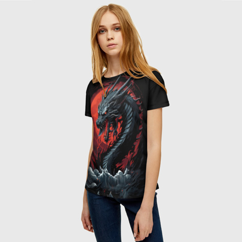 Женская футболка 3D с принтом Дракон праздничных огней 2024, фото на моделе #1
