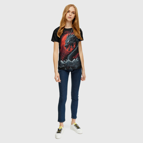 Женская футболка 3D с принтом Дракон праздничных огней 2024, вид сбоку #3