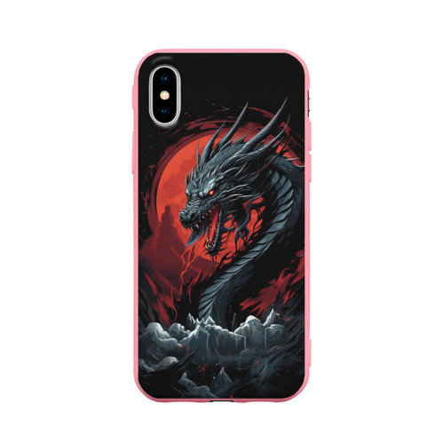 Чехол для iPhone X матовый с принтом Дракон праздничных огней 2024, вид спереди #2