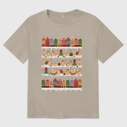 Женская футболка хлопок Oversize Капибара зимой на Новый год