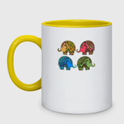 Кружка двухцветная Разноцветные слоны