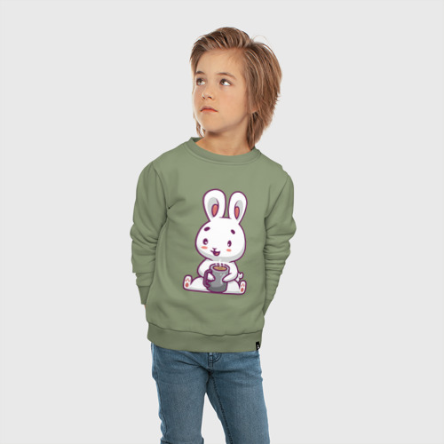 Детский свитшот хлопок Кролик с кружкой, цвет авокадо - фото 5